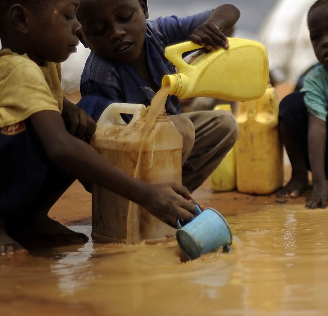 Hands pouring water into a container